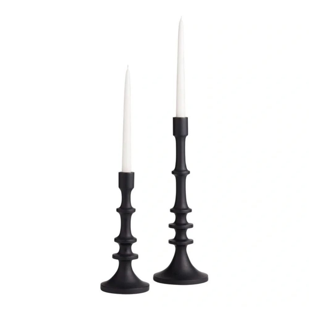 Cost Plus World Market Black Mango Wood Ringed Taper Candle Holder Matte 16